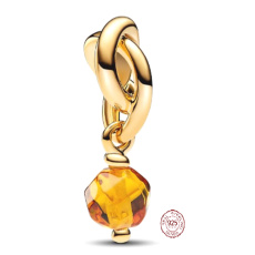 Charm Sterlingsilber 925 Geflochtener facettierter Ewigkeit-Kreis orange, Anhänger für Armband Symbol November