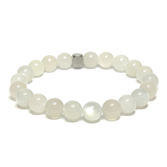 Mondstein grau Armband elastisch Naturstein, Perle 8 mm / 16-17 cm, Stein des Schicksals