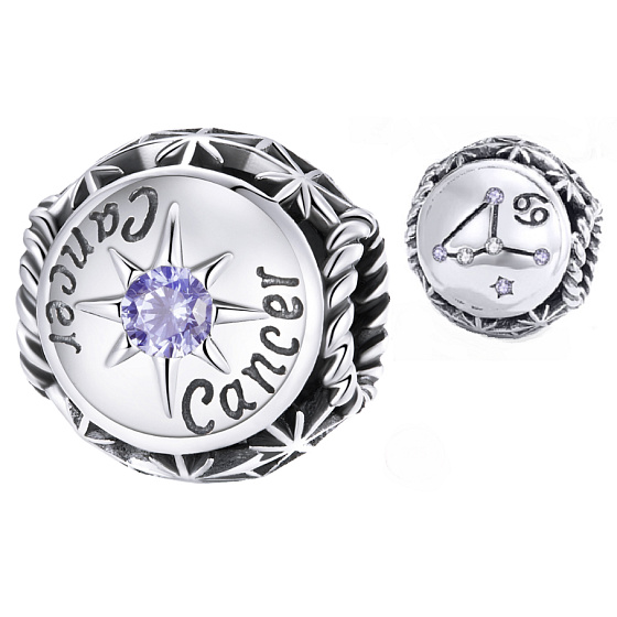 Charme Sterling Silber 925 Sternzeichen, Zirkonia Krebs, Perle für Armband