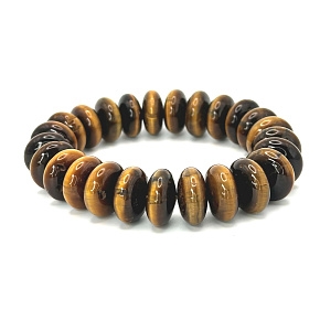 Tigerauge gelb Armband elastischer Naturstein, 14 mm / 16-17 cm, Stein der Sonne und der Erde, bringt Glück und Reichtum