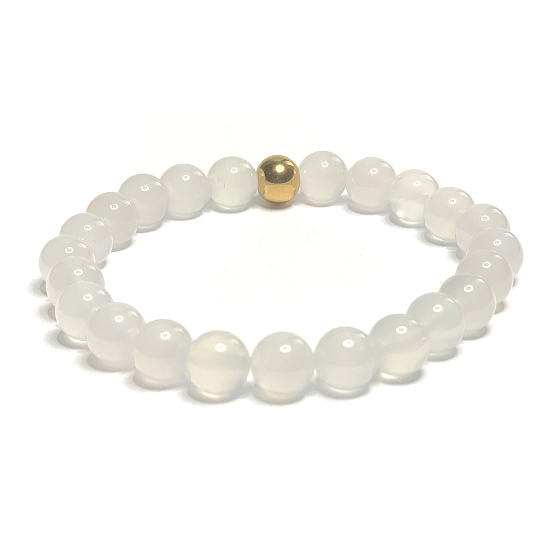 Achat weißes Armband elastischer Naturstein, Perle 8 mm / 16-17 cm, sorgt für Ruhe und Gelassenheit