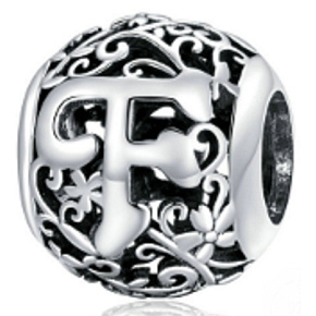 Sterling Silber 925 Magic Alphabet Buchstabe F mit Blumen, Perle für Armband