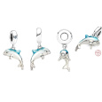 Sterling Silber 925 Glitzernder Delphin, Tierarmband-Anhänger