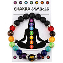 Chakra-Lava-Armband mit Royal-Mantra-Om-Armband elastischer Naturstein, Kugel 8 mm / 16-17 cm