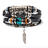 Mehrschichtiges Lederarmband, Federsymbol größenverstellbar