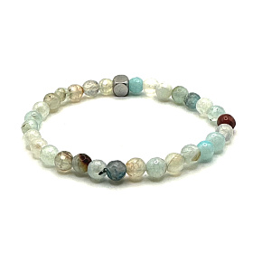 Achat hellblau Facettenarmband elastisch Naturstein, Kugel 6 mm / 16 - 17 cm