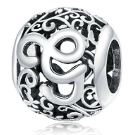Sterling Silber 925 Magic Alphabet Buchstabe G mit Blumen, Perle für Armband