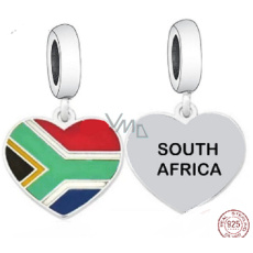 Charm Sterlingsilber 925 Südafrika Flagge Herz - Ich liebe Südafrika, Anhänger für Armband Reisen Charm Sterlingsilber 925 Südafrika Flagge Herz - Ich liebe Südafrika, Anhänger für Armband Reisen