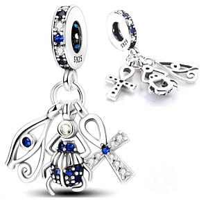 Sterling Silber 925 Altägyptische Symbole, Schutzamulett, 3in1, Reisearmband Anhänger