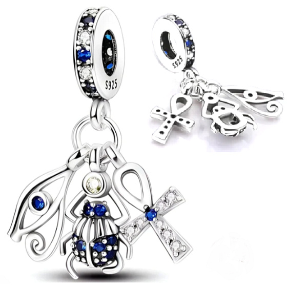 Sterling Silber 925 Altägyptische Symbole, Schutzamulett, 3in1, Reisearmband Anhänger