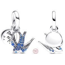 Charm Sterling Silber 925 Sparkling Schwalbe und Zitat, 2in1 Tierarmband Anhänger Charm Sterling Silber 925 Sparkling Schwalbe und Zitat, 2in1 Tierarmband Anhänger