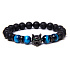 Lava schwarz + Tigerauge hellblau + Wolfskopf Armband elastischer Naturstein, Kugel 8 mm / 19 cm