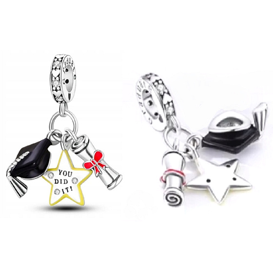 Sterling Silber 925 Graduation - Du hast es geschafft! 3in1 Graduate Armband mit Anhänger
