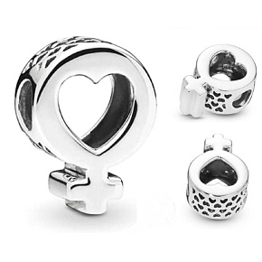 Charme Sterling Silber 925 Weibliches Symbol, Herz, Perle auf Armband Symbol