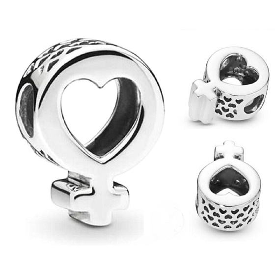 Charme Sterling Silber 925 Weibliches Symbol, Herz, Perle auf Armband Symbol