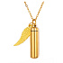 Urnen-Gedenkanhänger, Engelsflügel Gold wasserdicht, Edelstahl 9 x 37 mm + Kette 56 cm