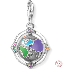Charme Sterling Silber 925 Pivot Globus, Karabinerverschluss Reise Armband Anhänger