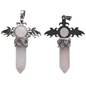 Rosenquarz-Kreuz aus Legierung und Naturstein 5,3 x 3,7 x 12 mm,