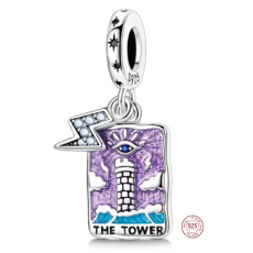 Charm Sterlingové stříbro 925 Tarot karta – Věž The Tower, přívěsek na náramek symbol