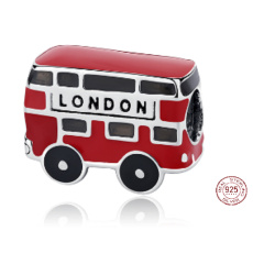 Sterling Silber 925 London roter Bus Perle auf Reise-Armband