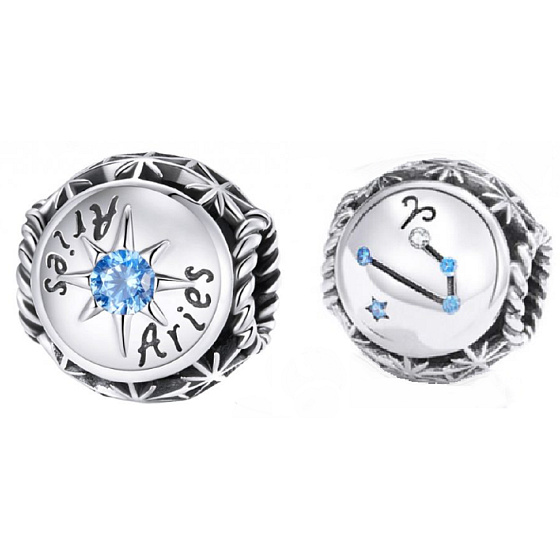 Charme Sterling Silber 925 Sternzeichen, Zirkonia Widder, Perle für Armband