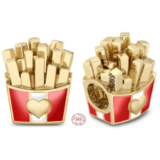 Charme Sterling Silber 925 Pommes frites, Perle am Armband, Lebensmittel