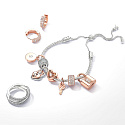 Charms Sterling Silber 925 Zweifarbiges rotierendes Herz Vorhängeschloss 2in1, Liebesarmband Anhänger