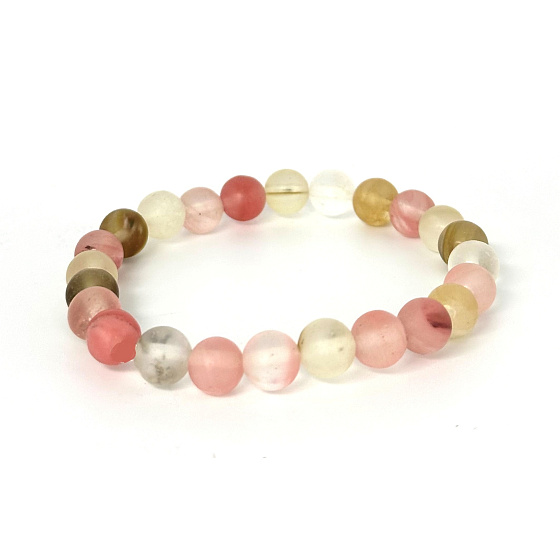 Turmalin Wassermelone mattes Armband elastischer Naturstein, Kugel 8 mm / 16 - 17 cm, Hüter der guten Laune