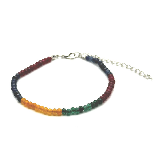 Saphir, Smaragd, Achat, Rubin Facettenarmband Naturstein für Schließe 21 - 25 cm, Kugel 4 mm