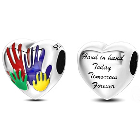 Sterling Silber 925 Herzdrucke - Familie - heute, morgen und für immer, Perle auf Armband Familie