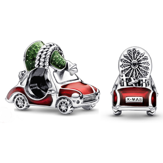 Sterling Silber 925 Festliches Auto und Weihnachtsbaum, Weihnachtsarmband Perle