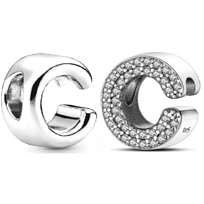 Sterling Silber 925 Alphabet Buchstabe C, Perle für Armband