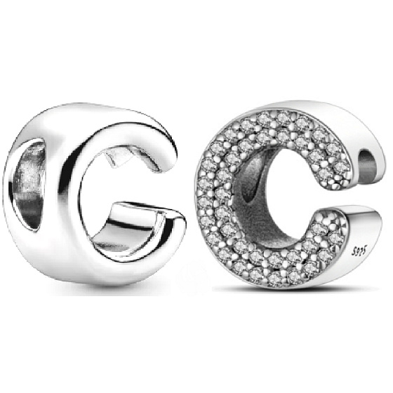 Sterling Silber 925 Alphabet Buchstabe C, Perle für Armband