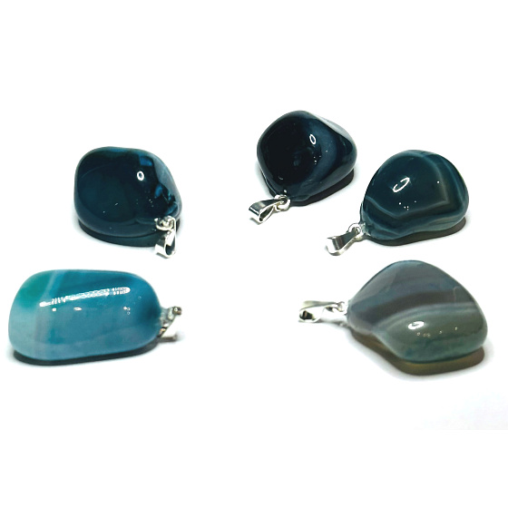 Achat blau-grün Trommel-Anhänger Naturstein, 2,2-3 cm, 1 Stück, symbolisiert das Element Erde