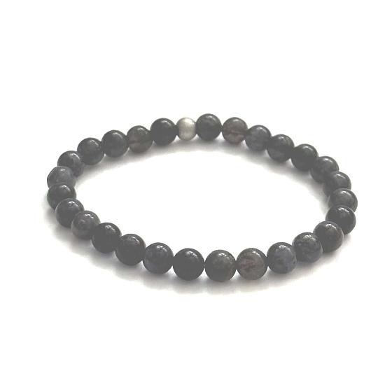 Cordierit / Iolid Armband elastischer Naturstein, Kugel 6 mm / 16 - 17 cm, Wikingerstein - Kompass