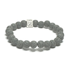 Lava grau mit königlichem Mantra Om, Armband elastischer Naturstein, Kugel 8 mm / 16-17 cm, geboren aus den vier Elementen