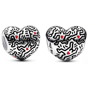 Charme Sterling Silber 925 Keith Haring Herz Kunst Linien und Menschen Bead Armband Symbol