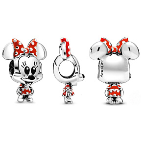 Charm Sterling Silber 925 Disney Minnie Mouse Maus mit Polka Dot Kleid und Schleife, Perle am Armband
