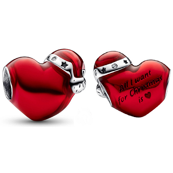 Charm Sterlingsilber 925 Rotes Weihnachtliches Herz, Perle für Armband Weihnachten