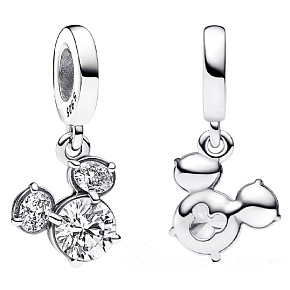 Sterling Silber 925 Disney Glitter Mickey Mouse Kopf Silhouette weiß Zirkonia Anhänger Armband