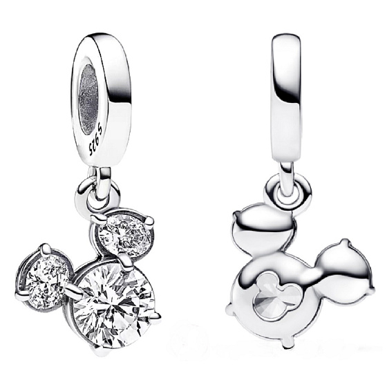 Sterling Silber 925 Disney Glitter Mickey Mouse Kopf Silhouette weiß Zirkonia Anhänger Armband