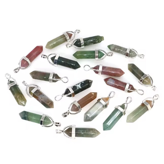 Achate Indien Pendel Hexagon Anhänger Naturstein 41 x 13 mm, handgeschnitzt, verleiht Mut und Stärke 1 Stück