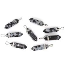 Obsidian Schneeflocken Pendel Hexagon Anhänger Naturstein 41 x 13 mm, handgeschnitzt, Rettungsstein, 1 Stück Obsidian Schneeflocken Pendel Hexagon Anhänger Naturstein 41 x 13 mm, handgeschnitzt, Rettungsstein, 1 Stück