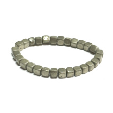 Pyrit Armband elastisch Naturstein, Würfel 6 - 7 mm / 16 - 17 cm, Meister des Selbstbewusstseins und des Überflusses