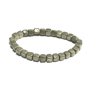 Pyrit Armband elastisch Naturstein, Würfel 6 - 7 mm / 16 - 17 cm, Meister des Selbstbewusstseins und des Überflusses