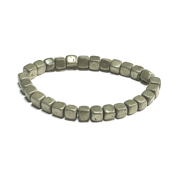 Pyrit Armband elastisch Naturstein, Würfel 6 - 7 mm / 16 - 17 cm, Meister des Selbstbewusstseins und des Überflusses