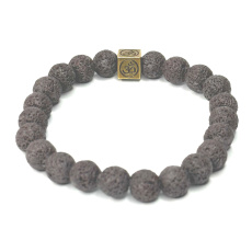 Lava mit königlichem Mantra Om, Armband elastischer Naturstein, Kugel 8 mm / 16-17 cm, geboren aus den vier Elementen