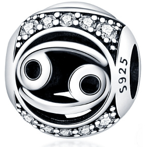 Krebs, Sternzeichen, Silber + Zirkonia-Armbandanhänger, Kugel 9 mm 1 Stück