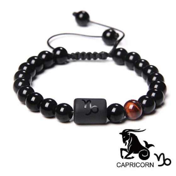 Onyx Steinbock Sternzeichen, Natursteinarmband, 8mm Kugel/ verstellbare Größe, Lebenskraftstein