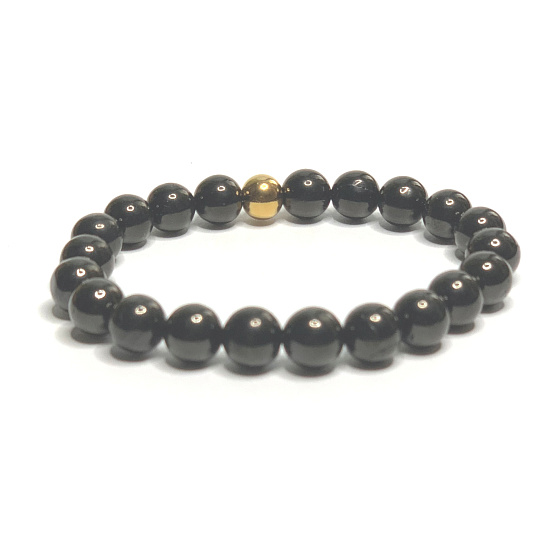 Kohlekristall-Armband elastisch Naturstein, Kugel 8 mm / 16 - 17 cm